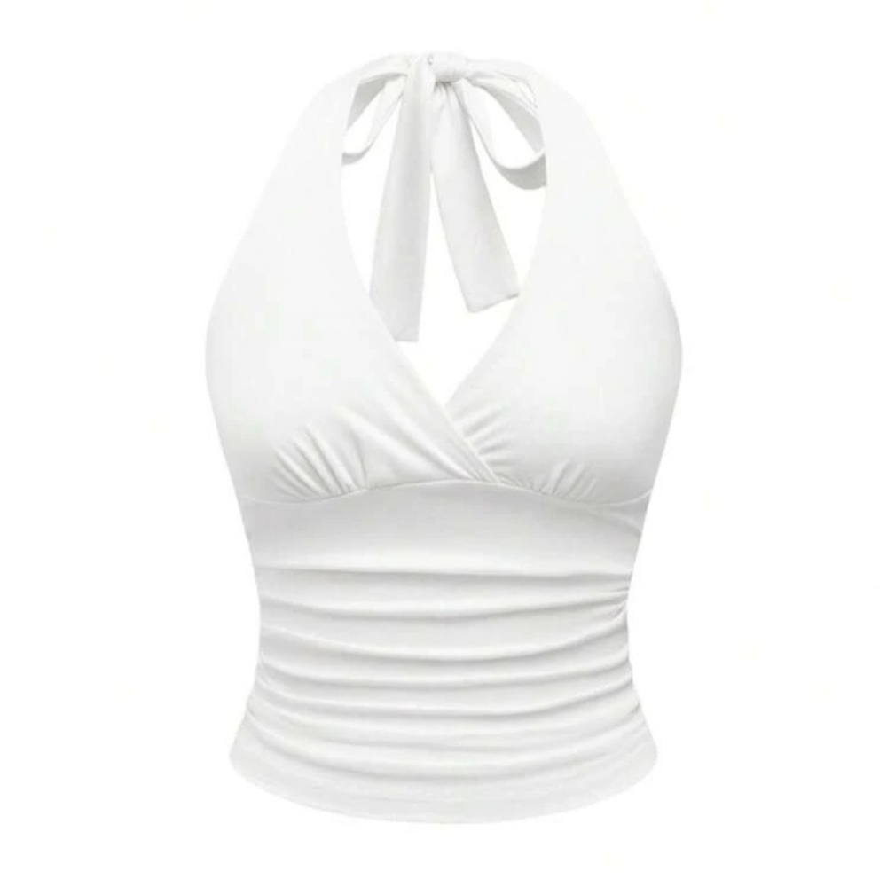 White Halter Tie Back Top